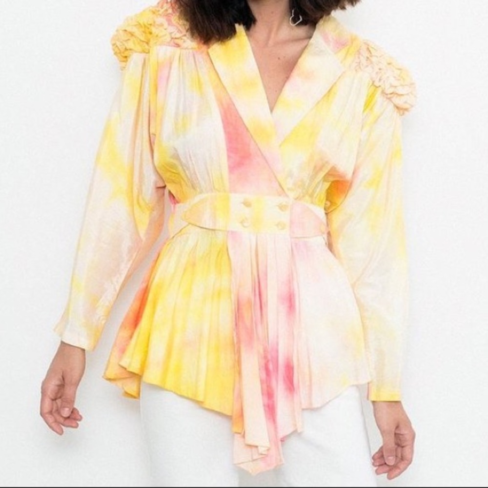 Tie Dye Ruffle Shoulder Pad Top
